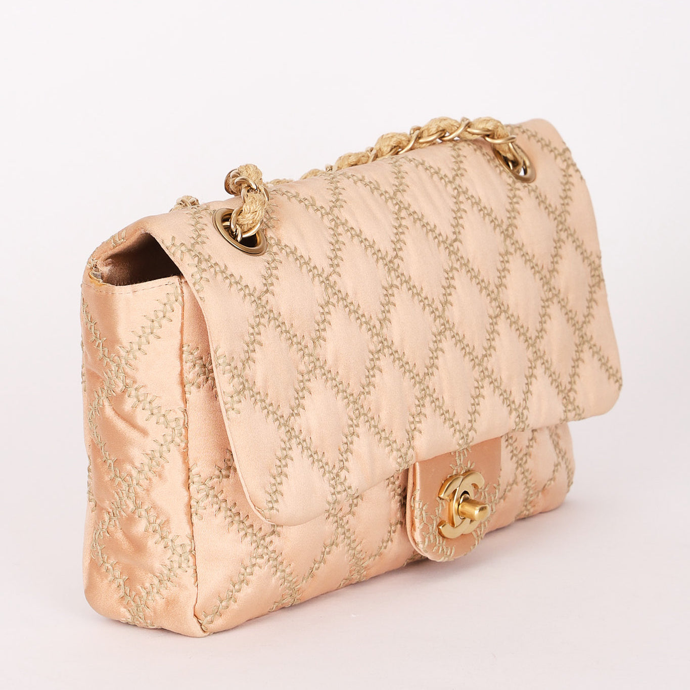 Chanel Rope Whipstitch Single Flap Pink Satin AGHW