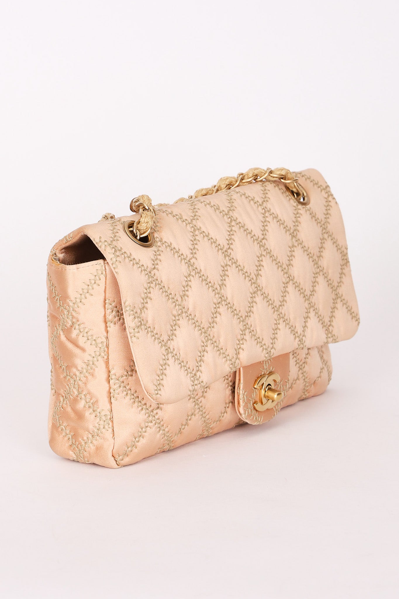 Chanel Rope Whipstitch Single Flap Pink Satin AGHW