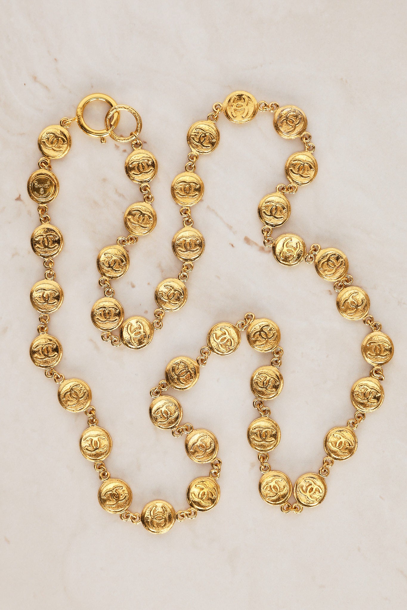 Vintage Chanel CC Coin Medallion Necklace 24K GP