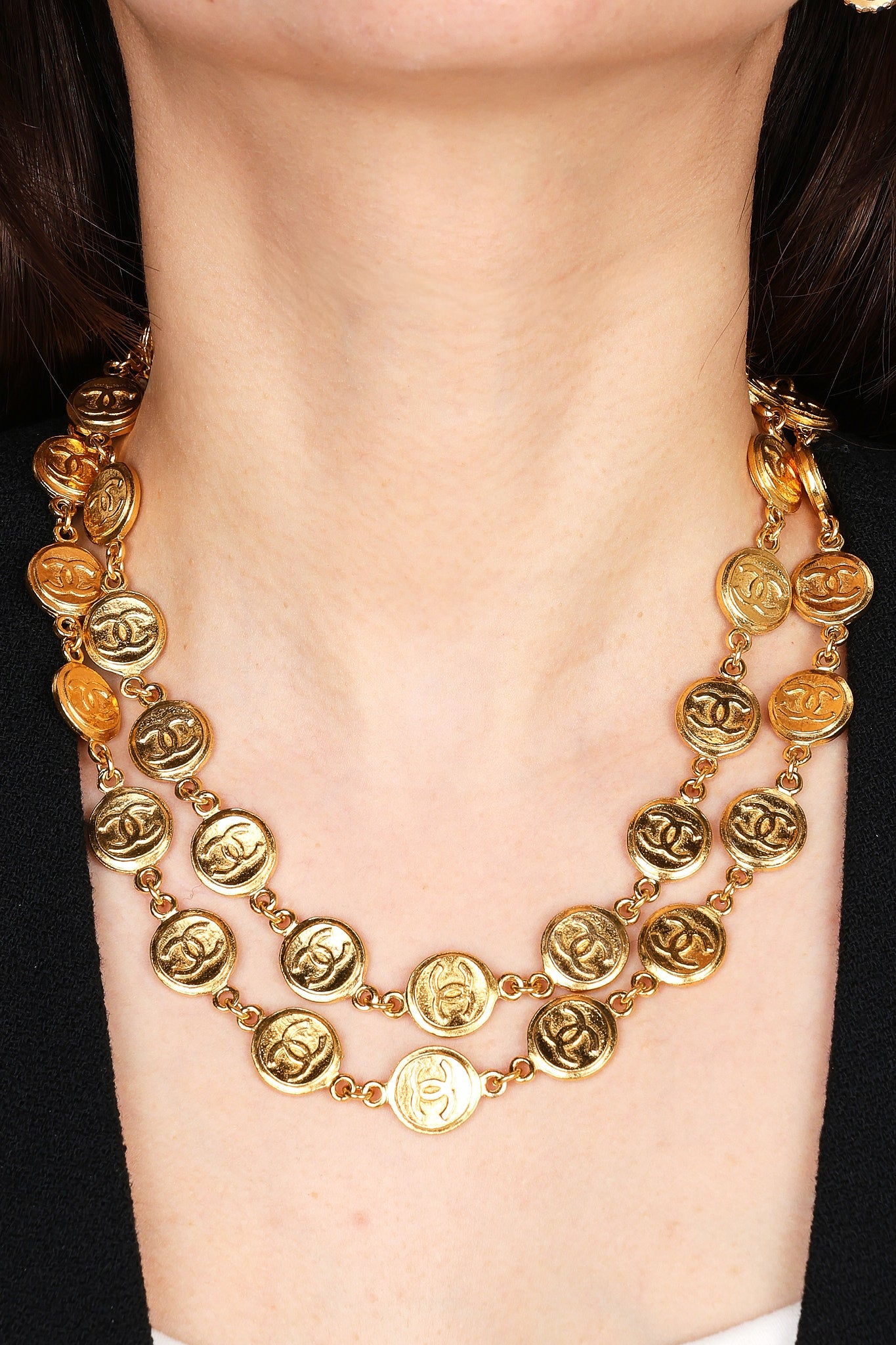 Vintage Chanel CC Coin Medallion Necklace 24K GP