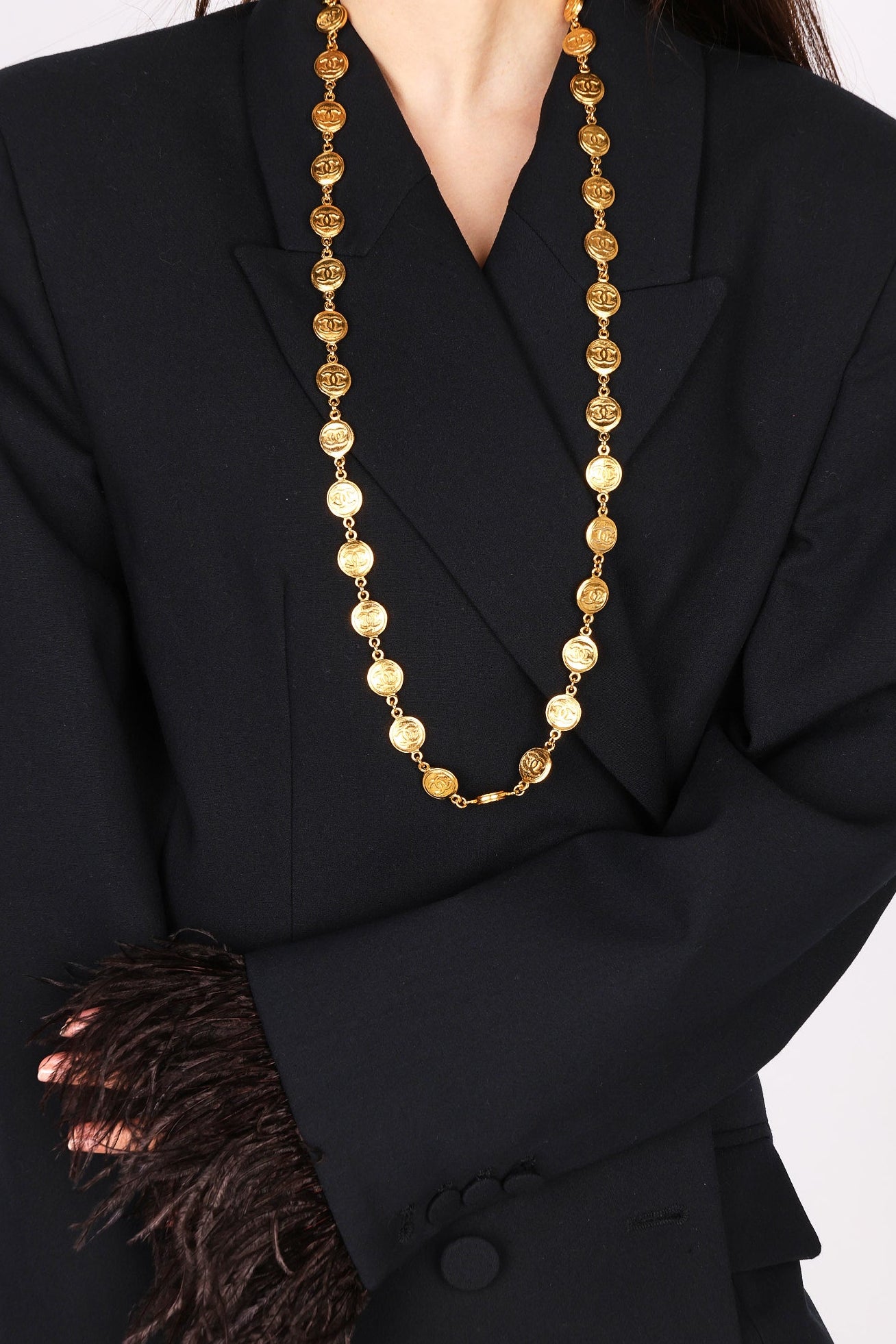 Vintage Chanel CC Coin Medallion Necklace 24K GP