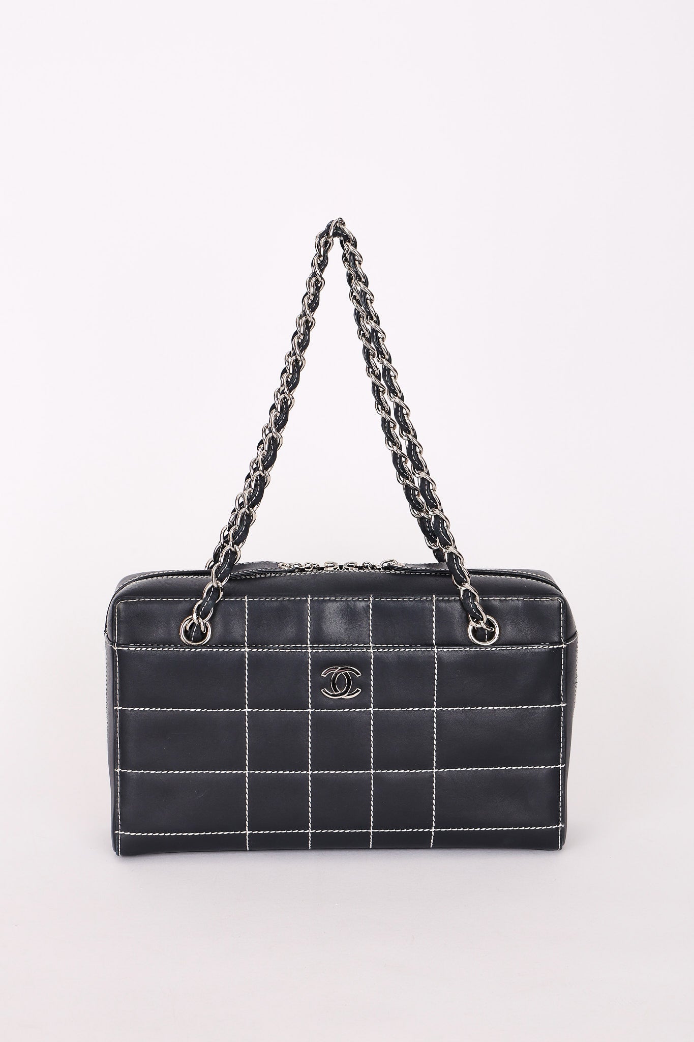 Chanel Chocolate Bar Wild Stitch Shoulder Bag Navy Calfskin SHW
