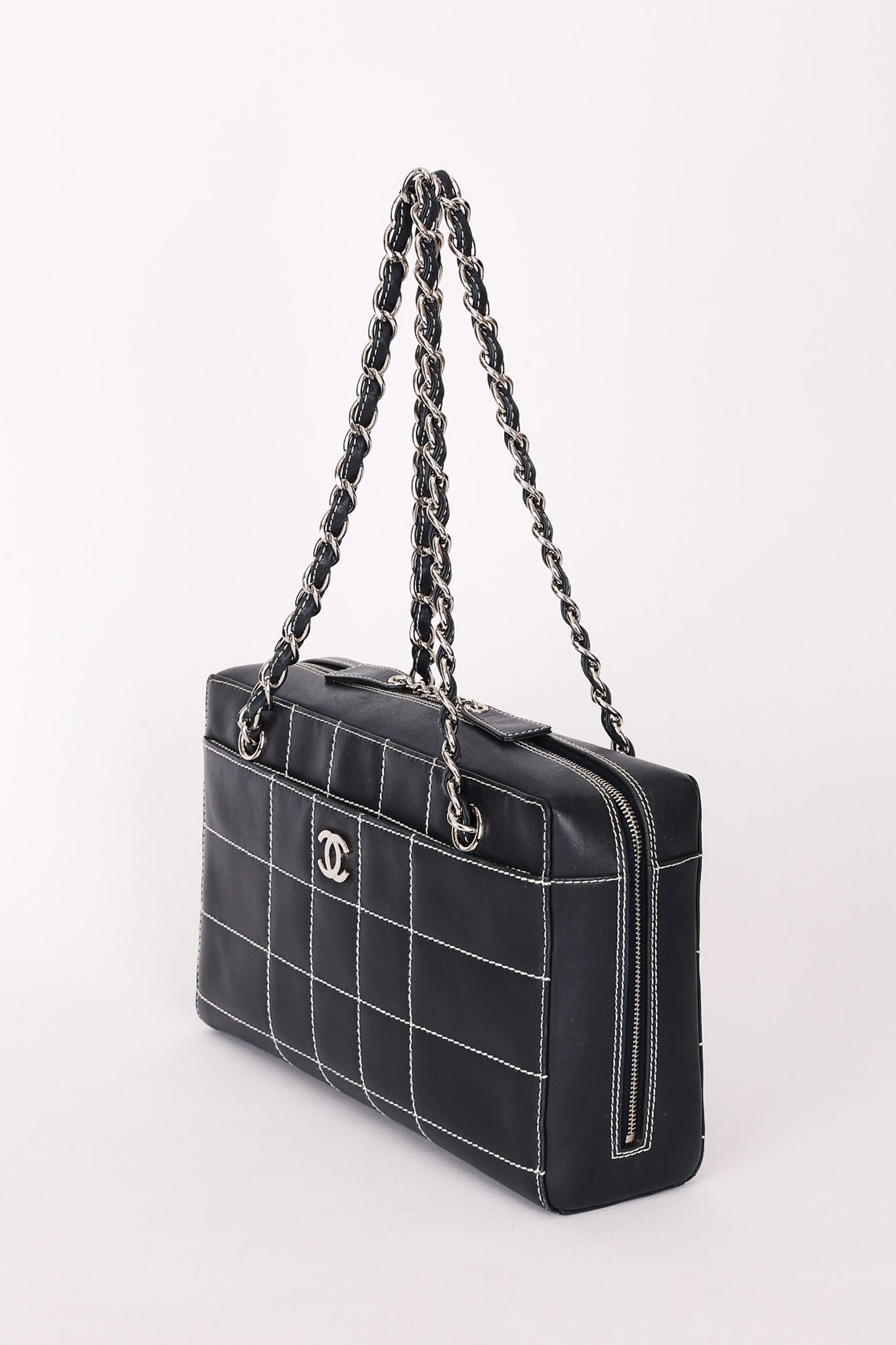 Chanel Chocolate Bar Wild Stitch Shoulder Bag Navy Calfskin SHW