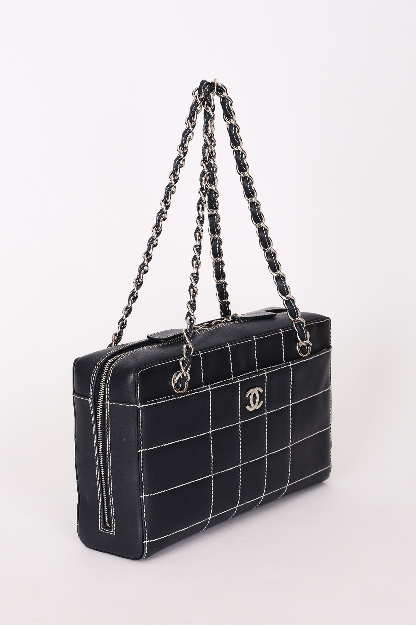 Chanel Chocolate Bar Wild Stitch Shoulder Bag Navy Calfskin SHW