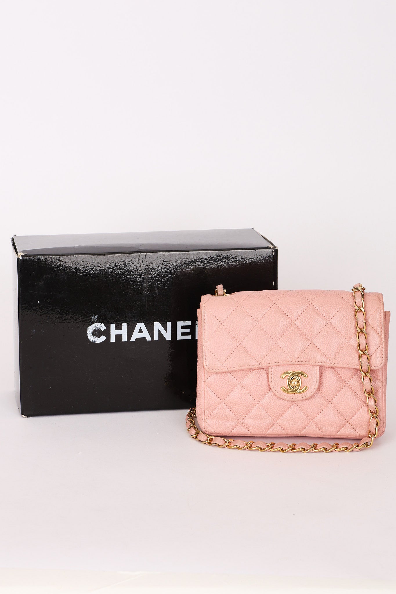 Chanel Mini Square Flap Pink Caviar 24K GP