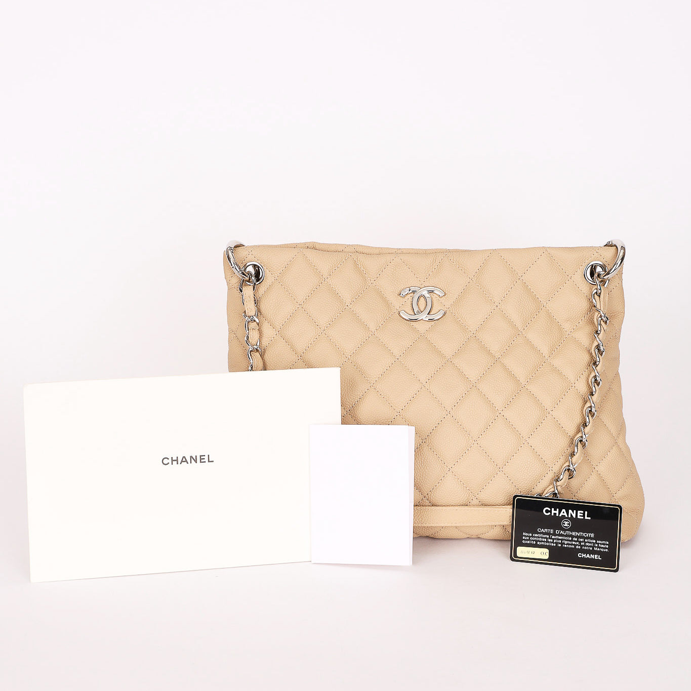 Chanel Easy Zip Tote Beige Claire Caviar 2014 SHW
