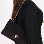 Chanel Medium Classic Double Flap Black Suede 1987 24K GP