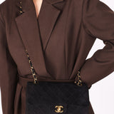 Rare Chanel Small Classic Double Flap Black Suede 1987 24K GP