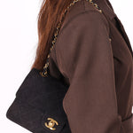 Rare Chanel Small Classic Double Flap Black Suede 1987 24K GP