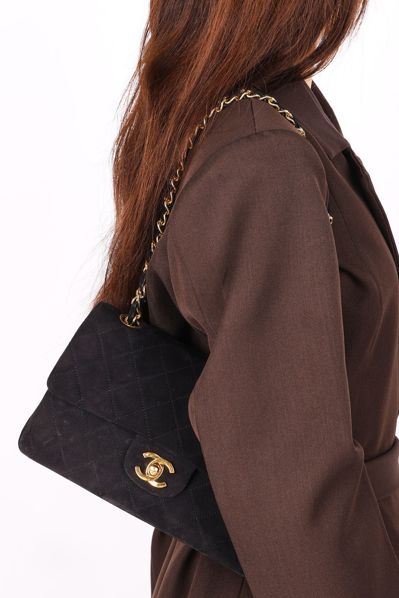 Rare Chanel Small Classic Double Flap Black Suede 1987 24K GP