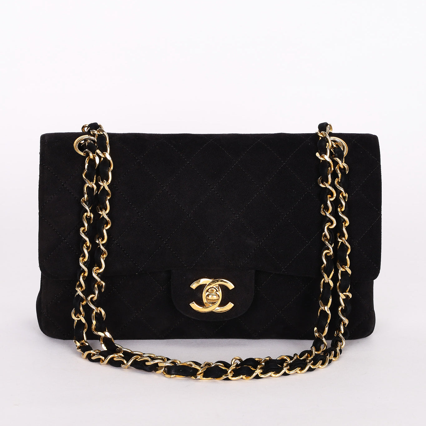 Chanel Medium Classic Double Flap Black Suede 1987 24K GP