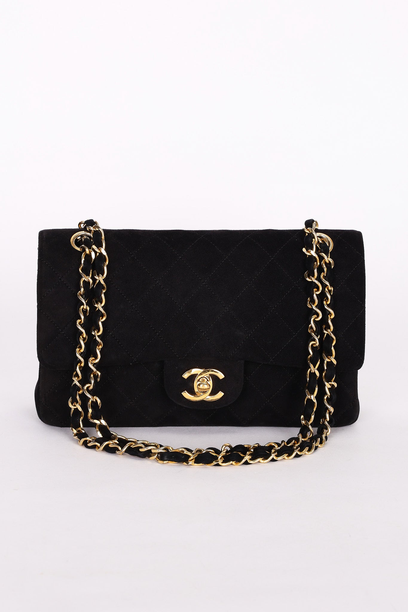 Chanel Medium Classic Double Flap Black Suede 1987 24K GP
