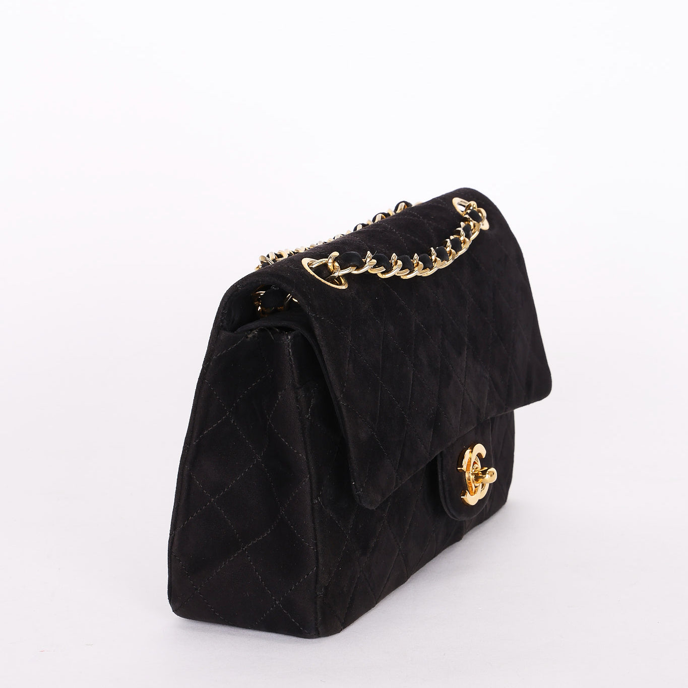 Chanel Medium Classic Double Flap Black Suede 1987 24K GP