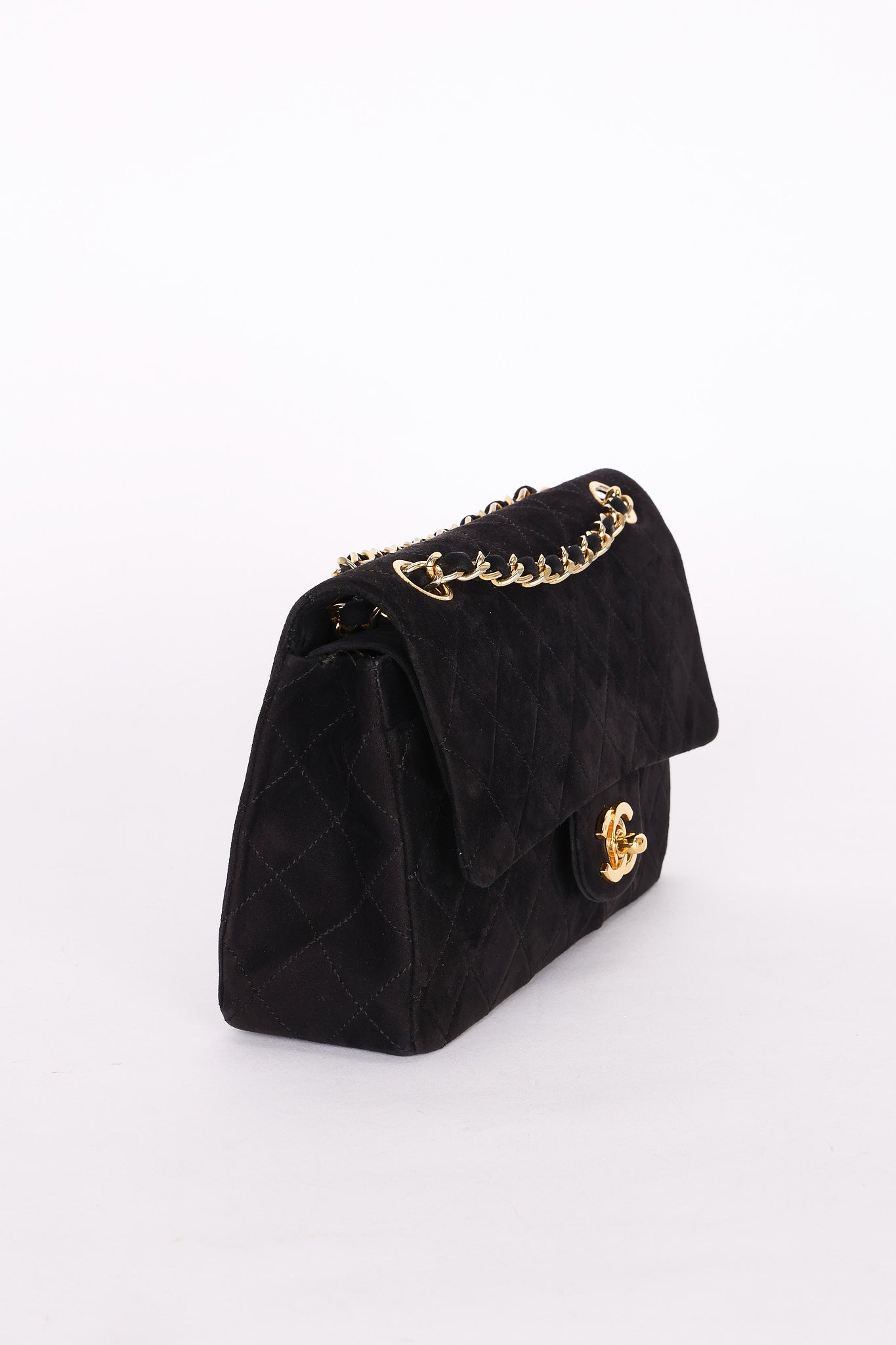 Chanel Medium Classic Double Flap Black Suede 1987 24K GP