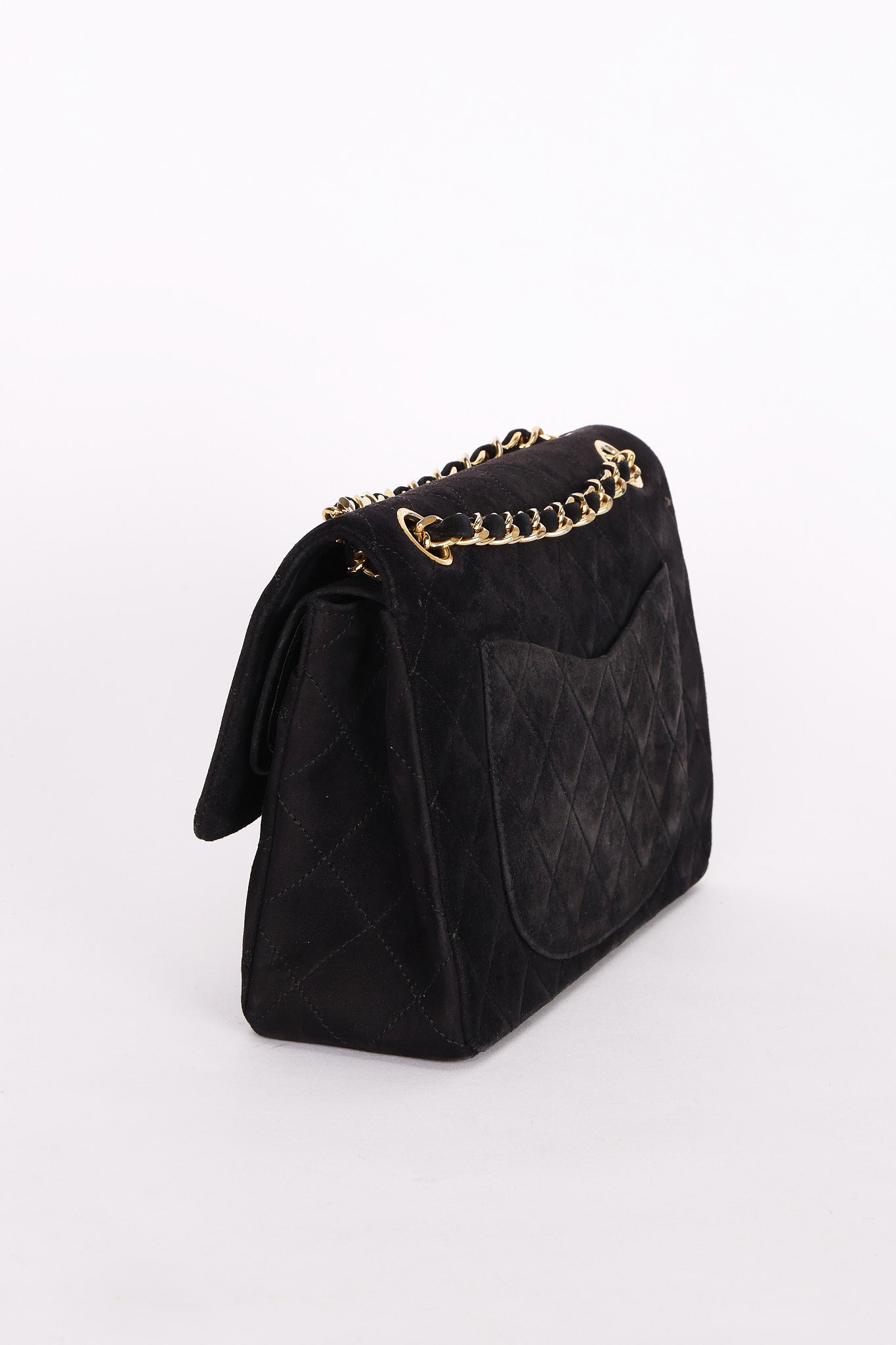 Chanel Medium Classic Double Flap Black Suede 1987 24K GP