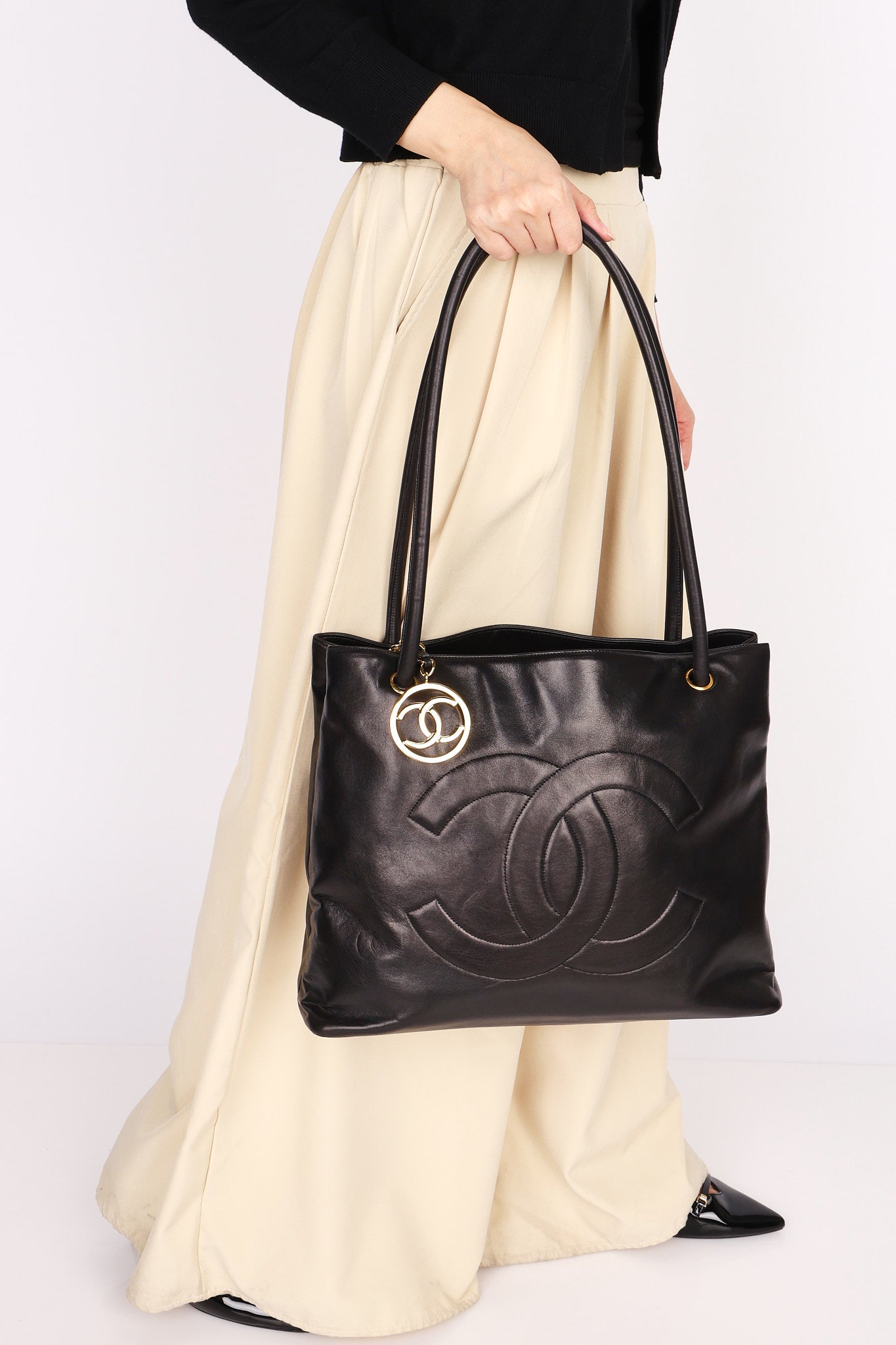 Chanel CC Timeless Shopper Tote Black Lambskin 1989 24K GP