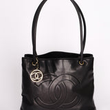 Chanel CC Timeless Shopper Tote Black Lambskin 1989 24K GP