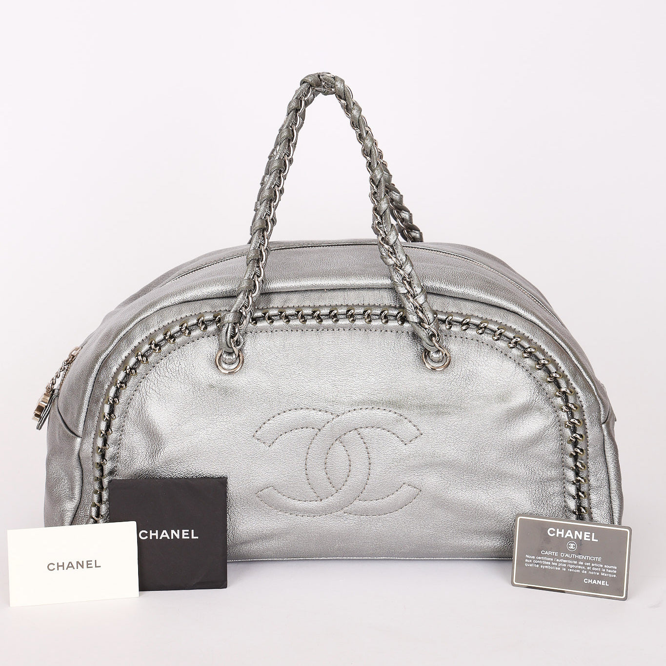 Chanel Luxe Ligne Bowling Bag Silver Metallic Calfskin SHW