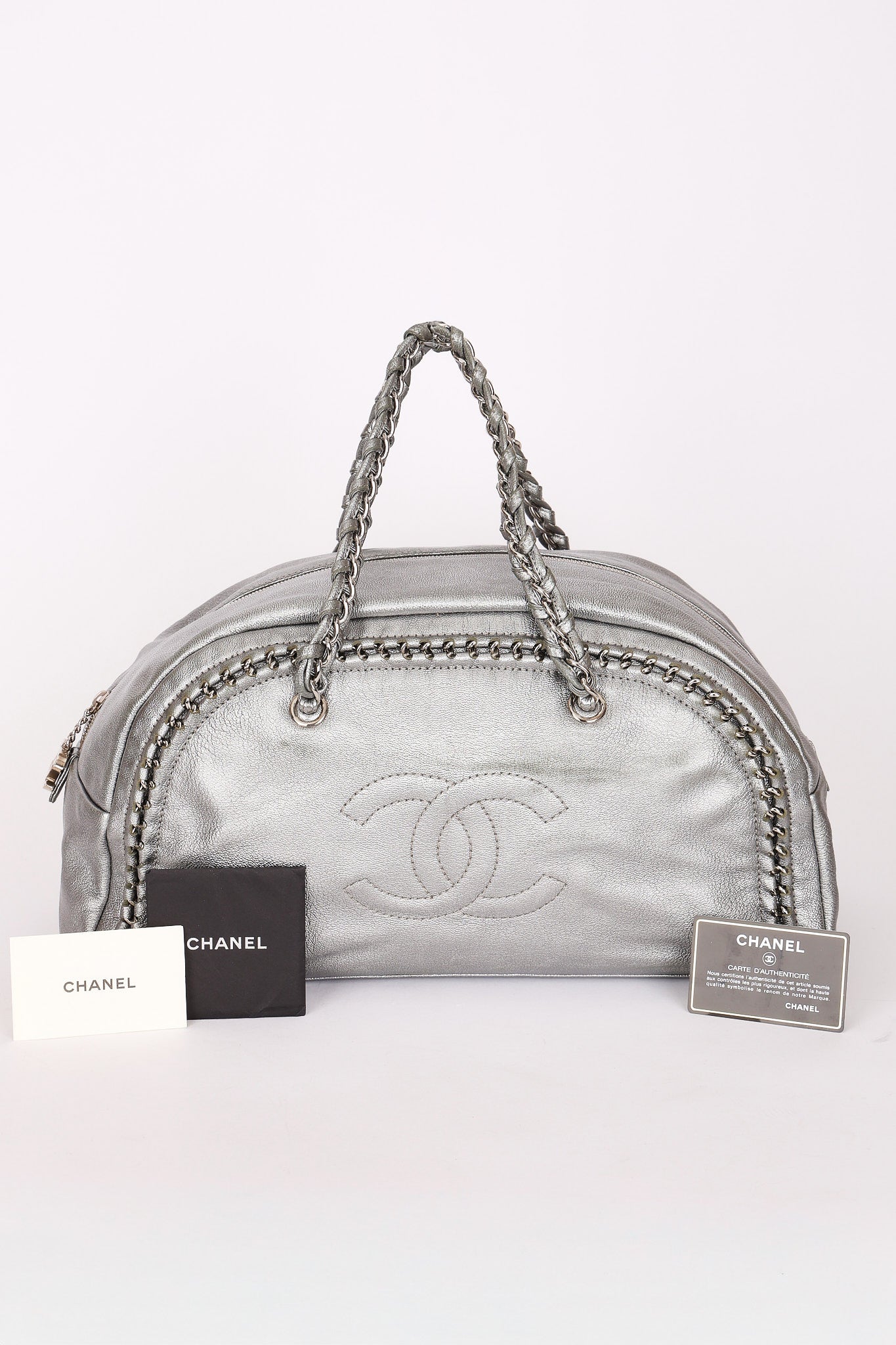 Chanel Luxe Ligne Bowling Bag Silver Metallic Calfskin SHW