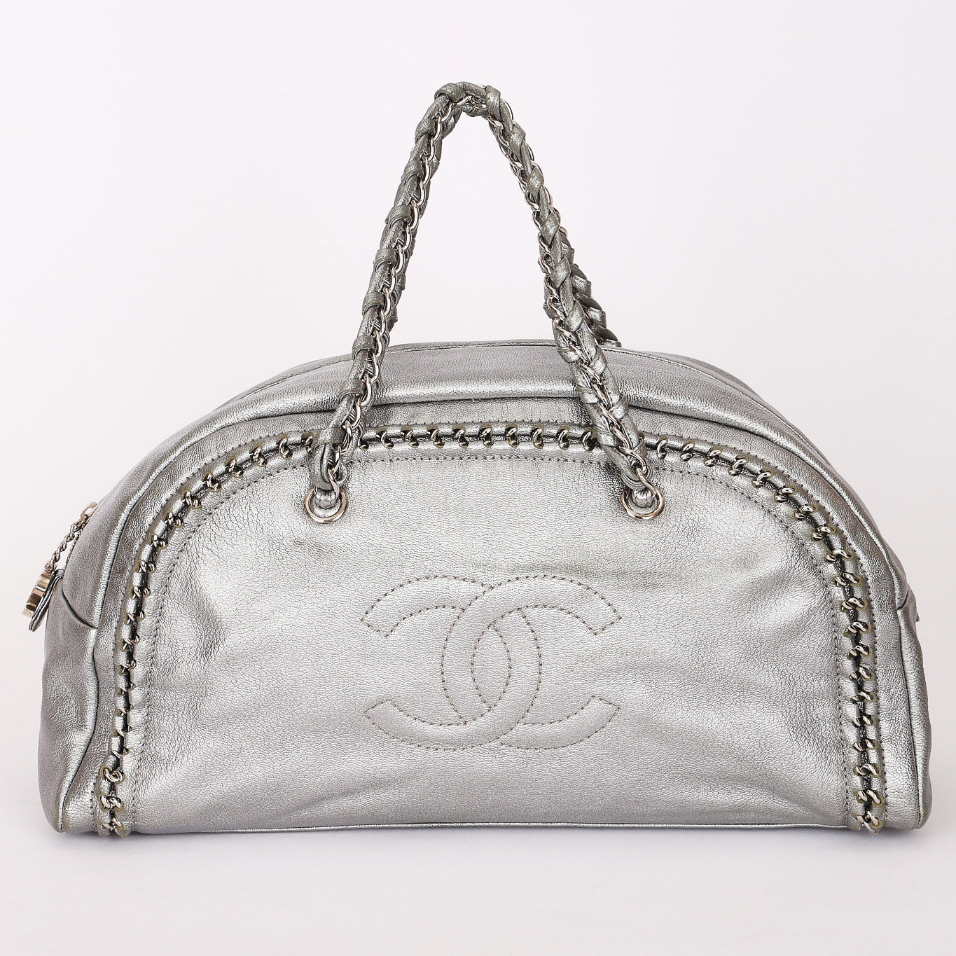 Chanel Luxe Ligne Bowling Bag Silver Metallic Calfskin SHW