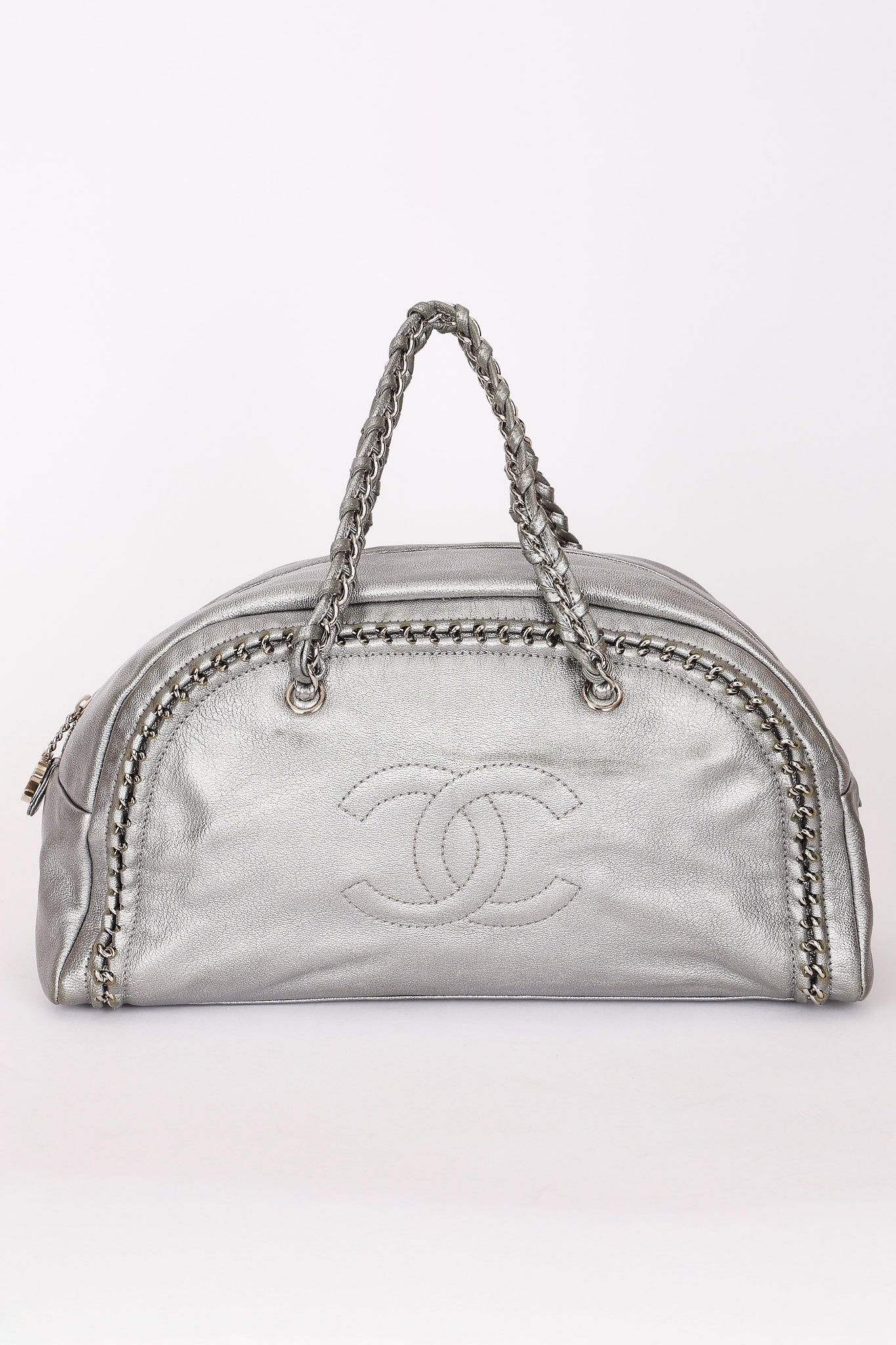 Chanel Luxe Ligne Bowling Bag Silver Metallic Calfskin SHW