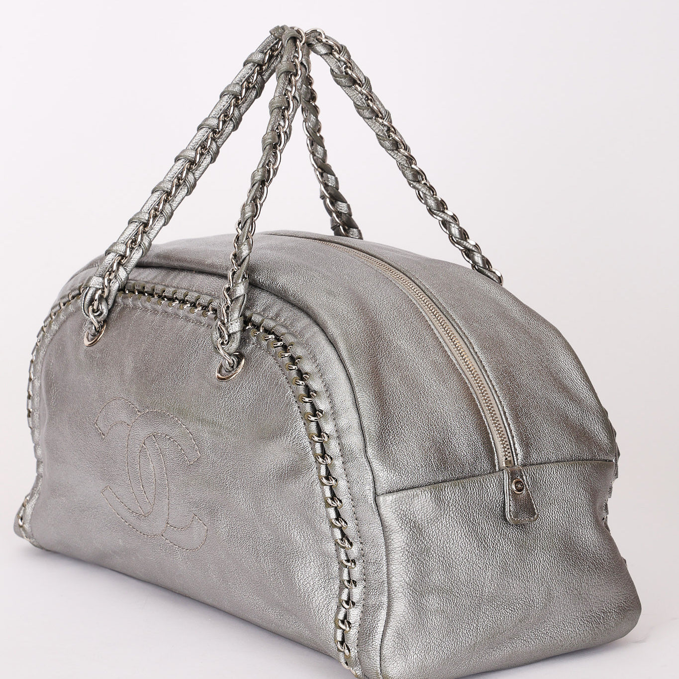 Chanel Luxe Ligne Bowling Bag Silver Metallic Calfskin SHW