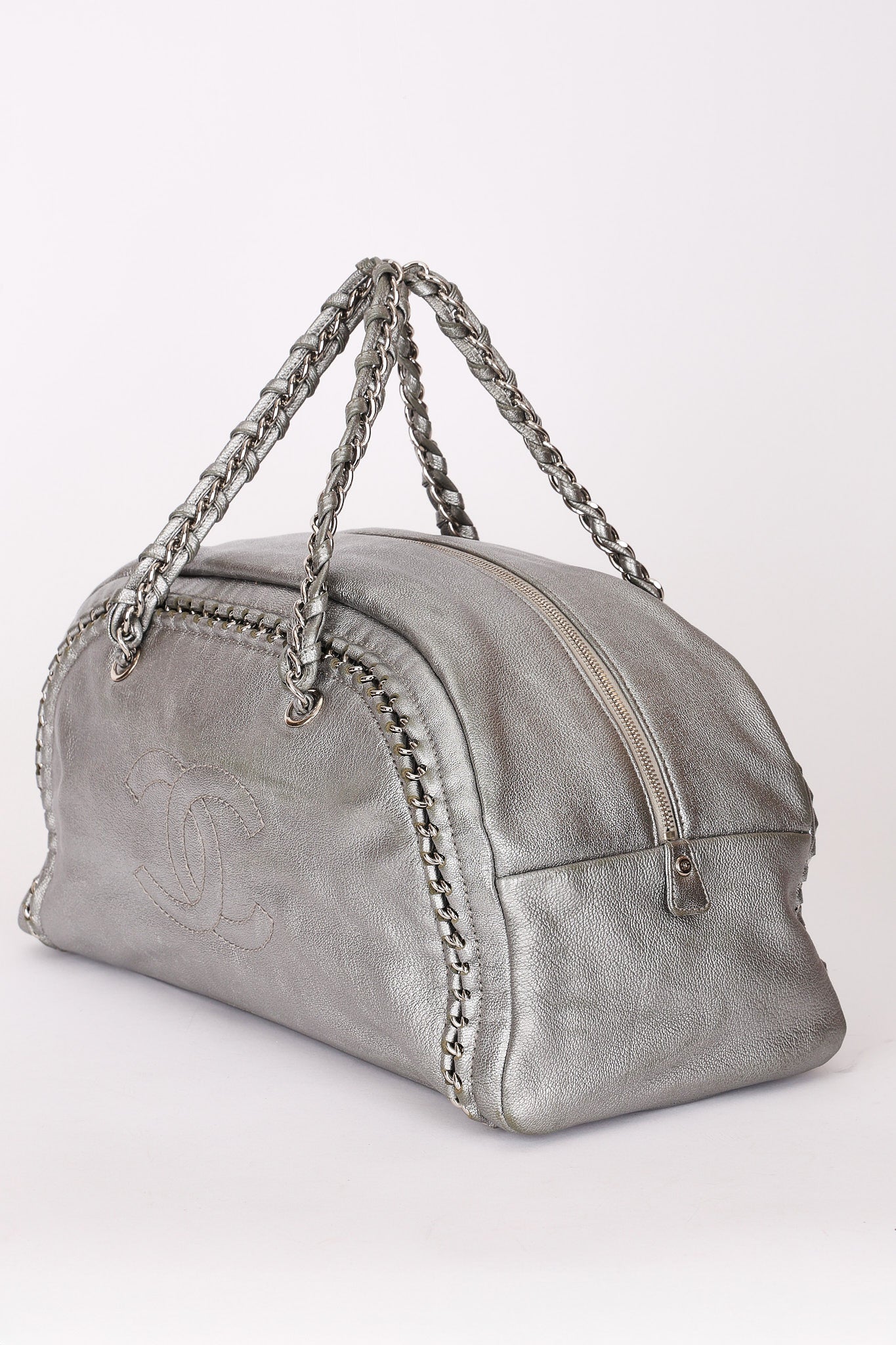 Chanel Luxe Ligne Bowling Bag Silver Metallic Calfskin SHW