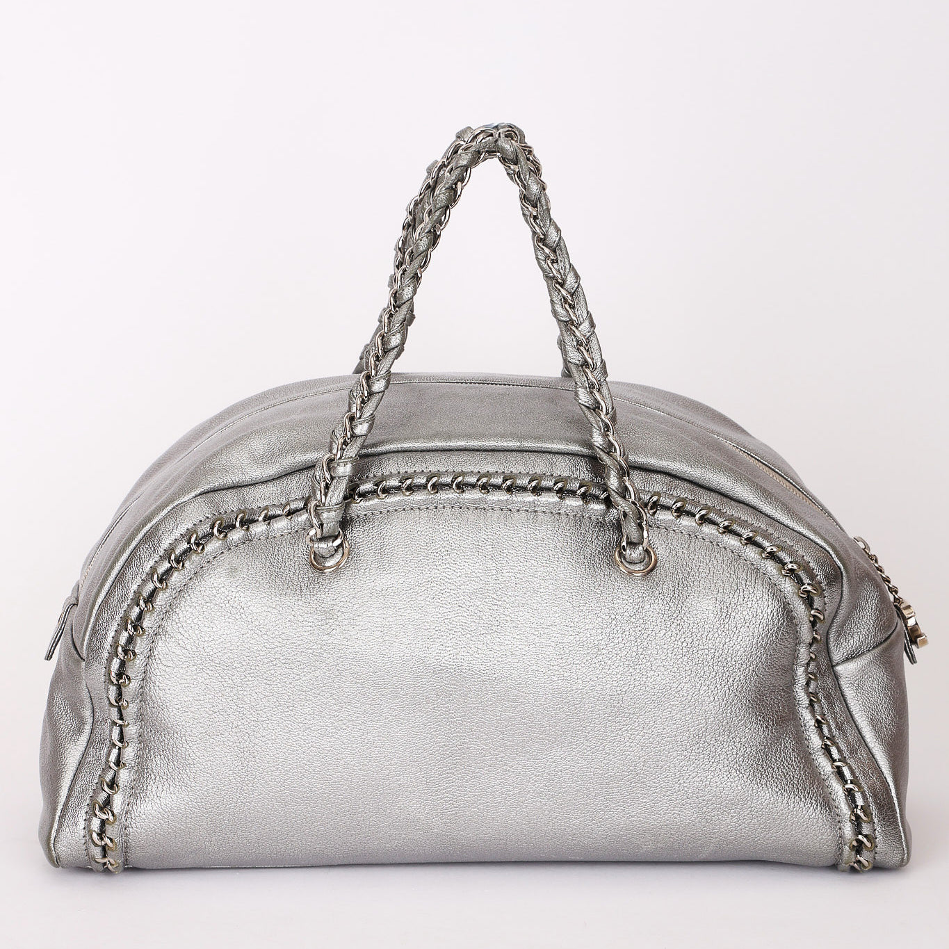 Chanel Luxe Ligne Bowling Bag Silver Metallic Calfskin SHW