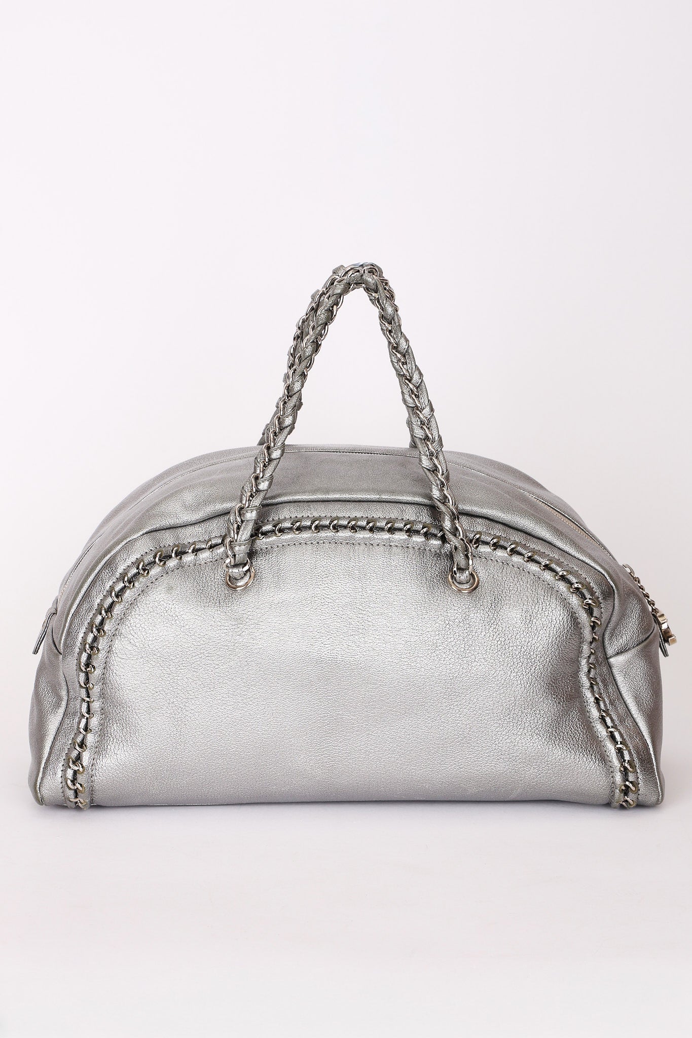 Chanel Luxe Ligne Bowling Bag Silver Metallic Calfskin SHW