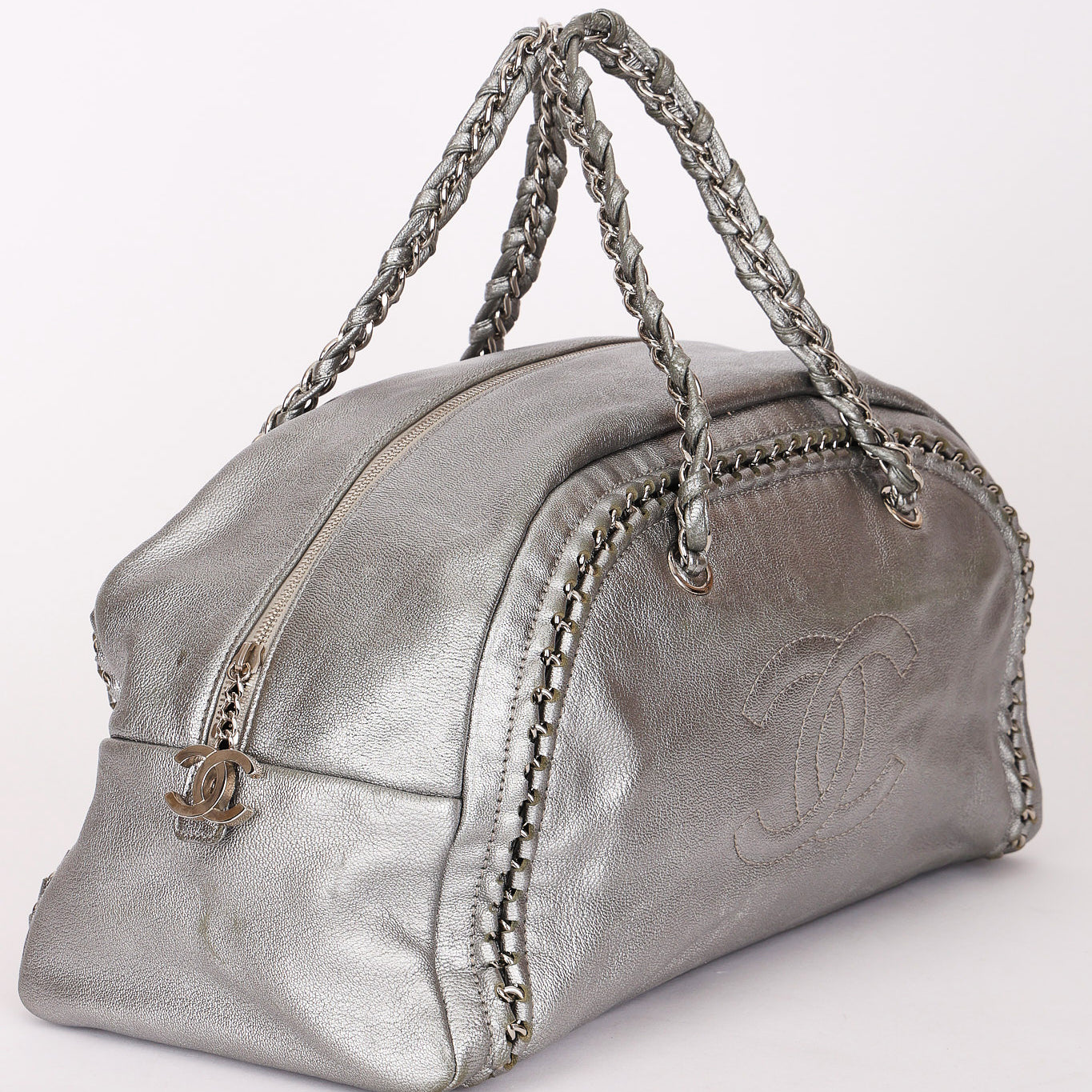 Chanel Luxe Ligne Bowling Bag Silver Metallic Calfskin SHW