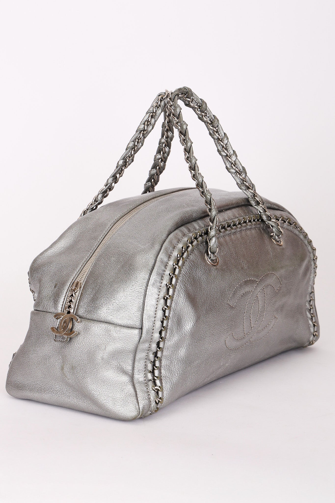 Chanel Luxe Ligne Bowling Bag Silver Metallic Calfskin SHW