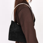 Gucci Black Suede Metal Handle Shoulder Bag with Pouch