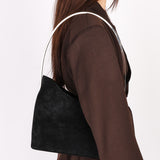 Gucci Black Suede Metal Handle Shoulder Bag with Pouch