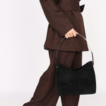 Gucci Black Suede Metal Handle Shoulder Bag with Pouch