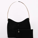 Gucci Black Suede Metal Handle Shoulder Bag with Pouch