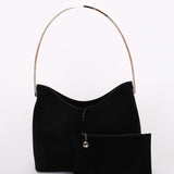 Gucci Black Suede Metal Handle Shoulder Bag with Pouch