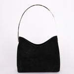 Gucci Black Suede Metal Handle Shoulder Bag with Pouch