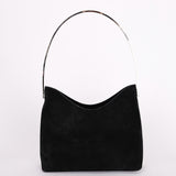Gucci Black Suede Metal Handle Shoulder Bag with Pouch