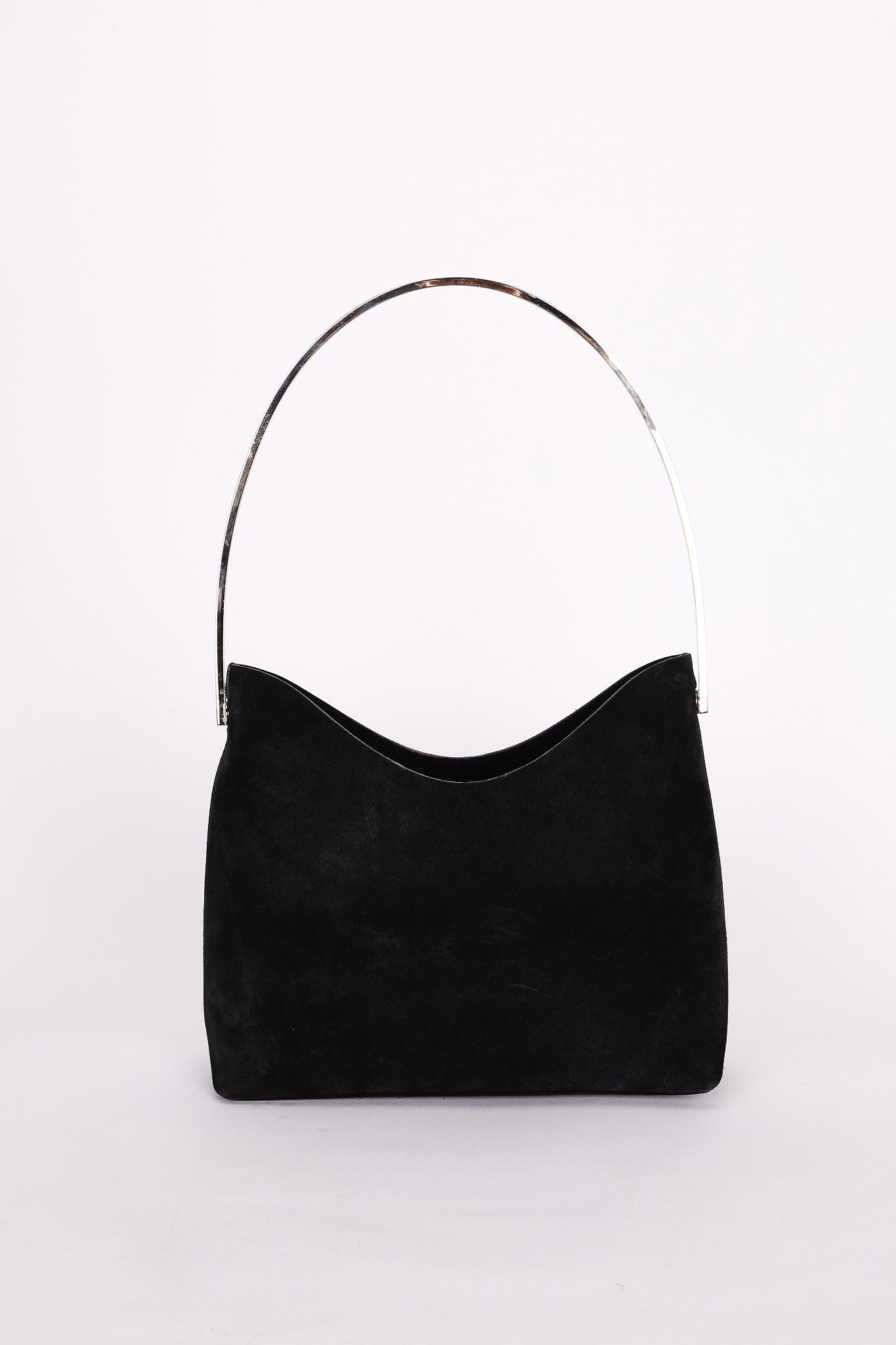 Gucci Black Suede Metal Handle Shoulder Bag with Pouch