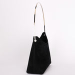 Gucci Black Suede Metal Handle Shoulder Bag with Pouch