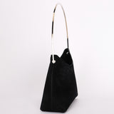Gucci Black Suede Metal Handle Shoulder Bag with Pouch