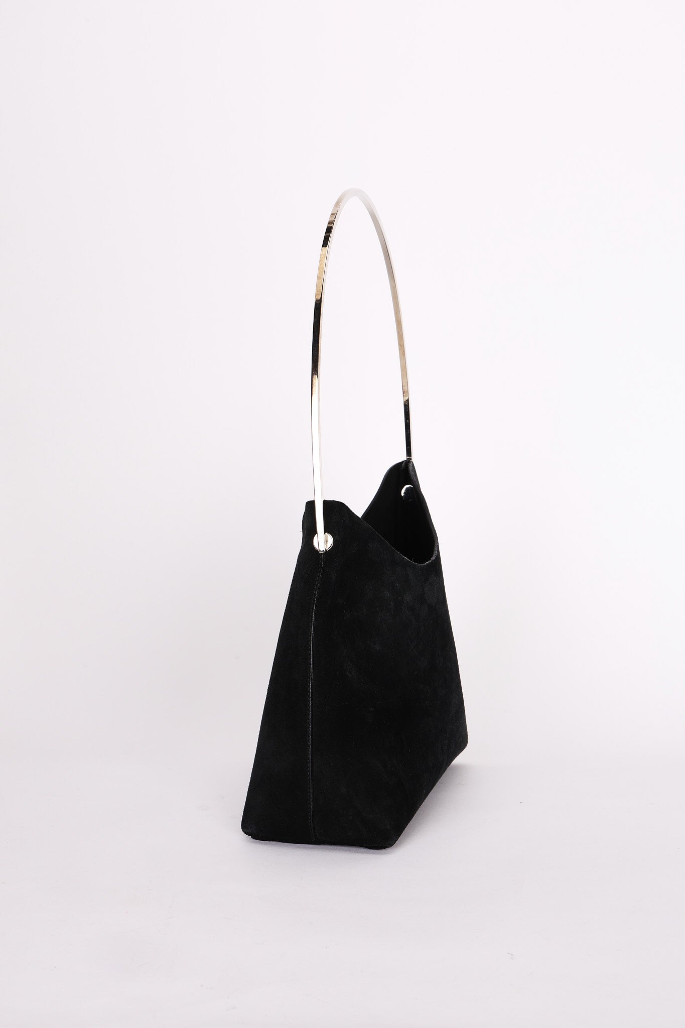 Gucci Black Suede Metal Handle Shoulder Bag with Pouch