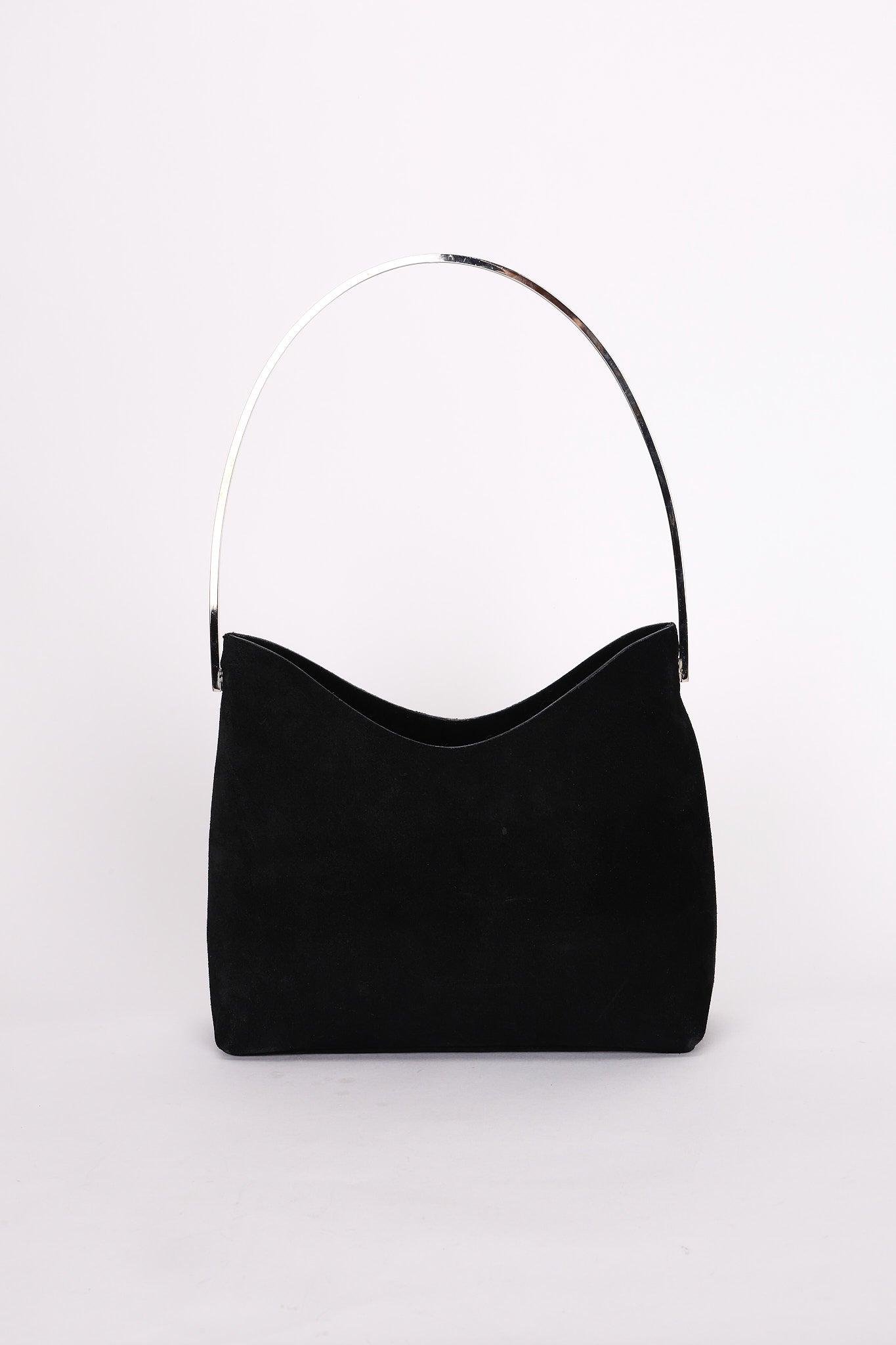 Gucci Black Suede Metal Handle Shoulder Bag with Pouch