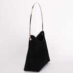 Gucci Black Suede Metal Handle Shoulder Bag with Pouch