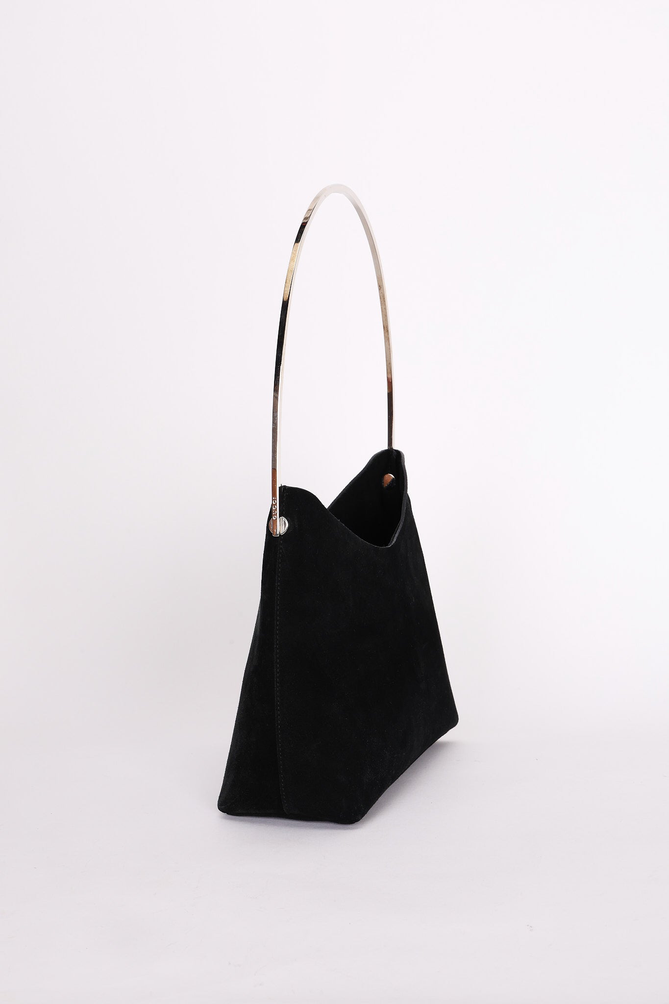 Gucci Black Suede Metal Handle Shoulder Bag with Pouch