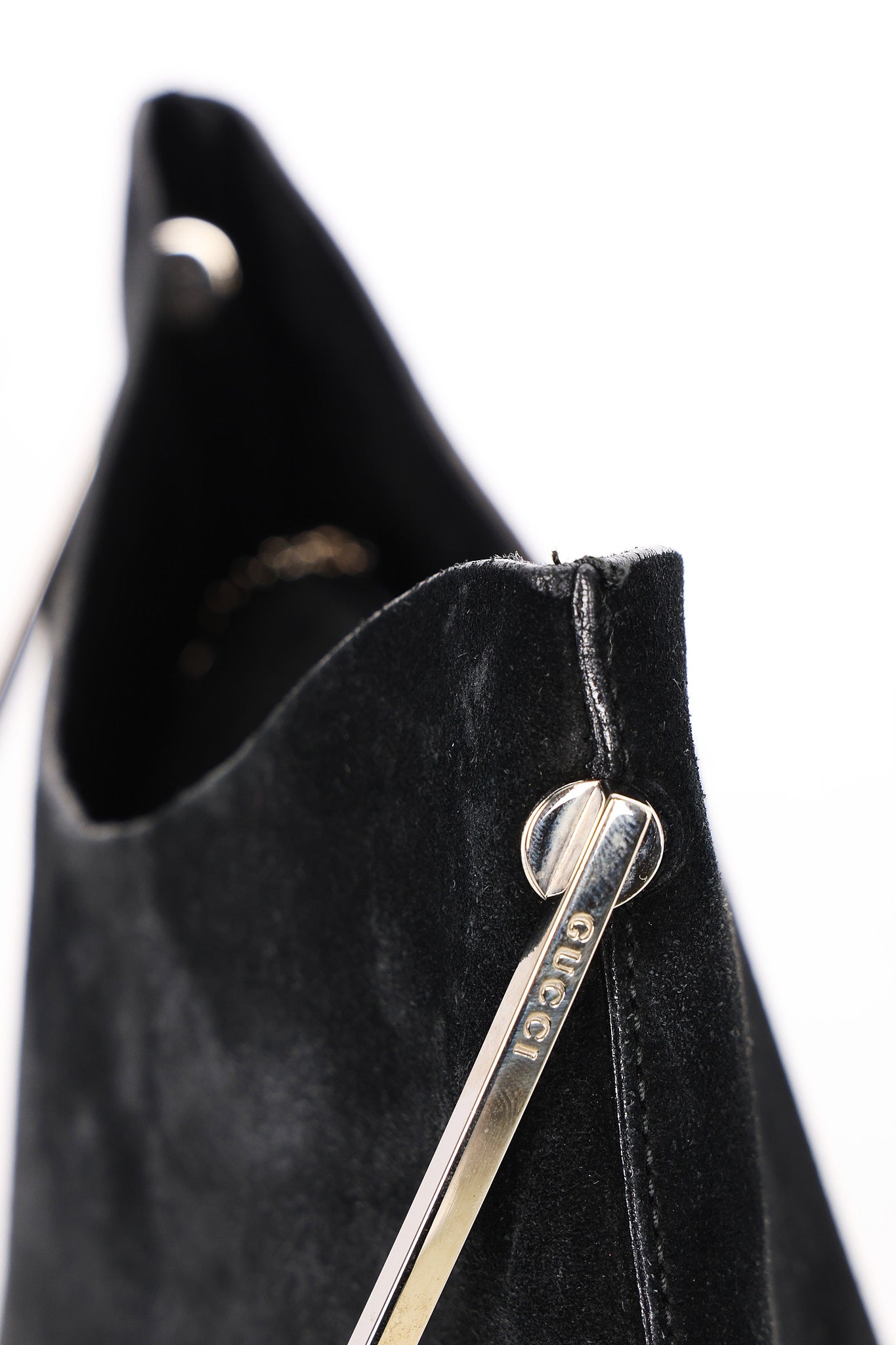 Gucci Black Suede Metal Handle Shoulder Bag with Pouch