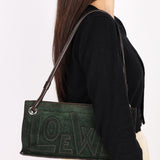 Loewe Double Sided Logo Shoulder Bag Dark Green Suede