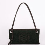 Loewe Double Sided Logo Shoulder Bag Dark Green Suede