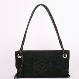 Loewe Double Sided Logo Shoulder Bag Dark Green Suede