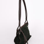 Loewe Double Sided Logo Shoulder Bag Dark Green Suede